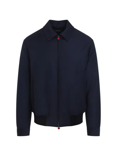 Kiton Long Sleeve Bomber Jacket Point Collar In Blue