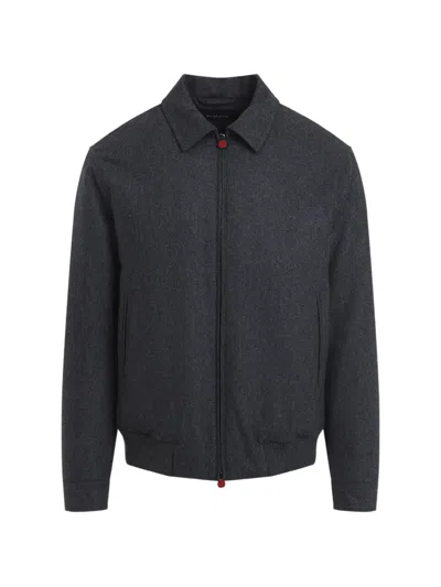 Kiton Bomber Style Jacket Long Sleeves Collar In Gray