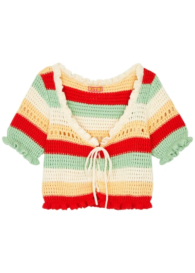 Kitri Ally Striped Crochet-knit Top In Multicoloured