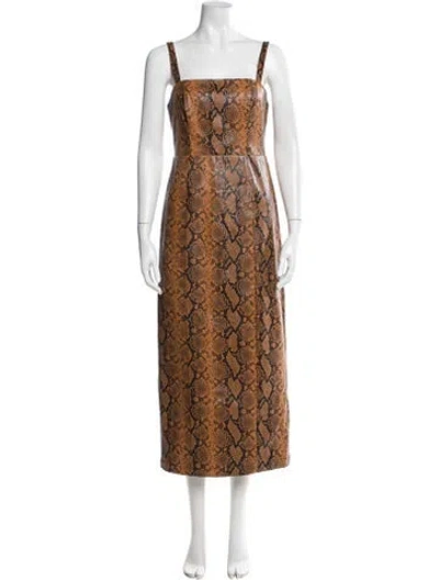 Pre-owned Kitri Animal Print Midi Length Dress In Brown