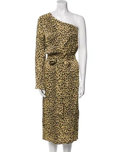 Pre-owned Kitri Animal Print Midi Length Dress W/ Tags In Yellow