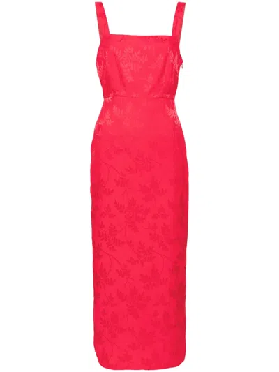 Kitri Aretha Floral-jacquard Midi Dress In Red