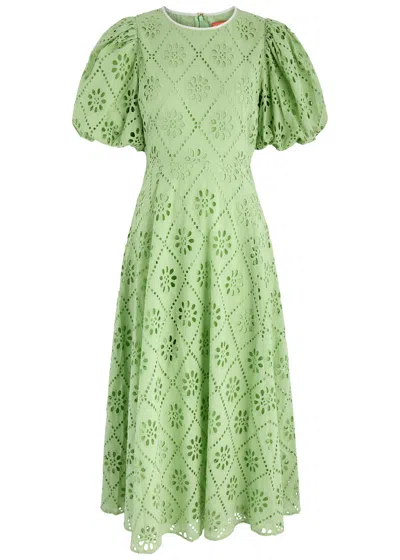 Kitri Chiara Broderie Anglaise Cotton Midi Dress In Light Green