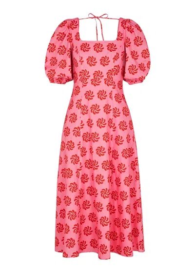 Kitri Deborah Printed Linen-blend Maxi Dress In Pink