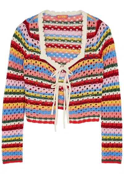 Kitri Dionne Striped Crochet-knit Cardigan In Multicoloured