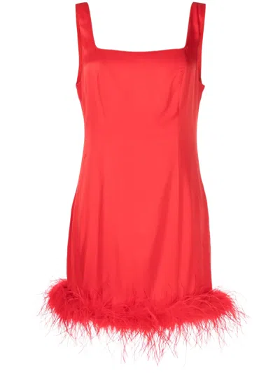 Kitri Edina Feather-trimmed Satin Mini Dress In Red