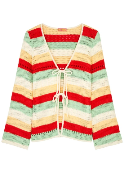 Kitri Ellsie Striped Crochet-knit Cardigan In Multicoloured
