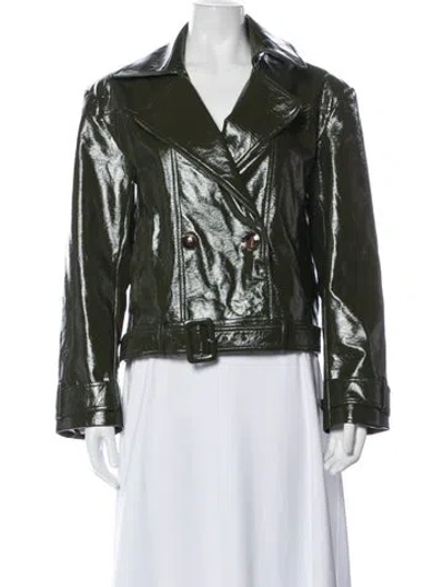 Pre-owned Kitri Faux Leather Biker Jacket In Green