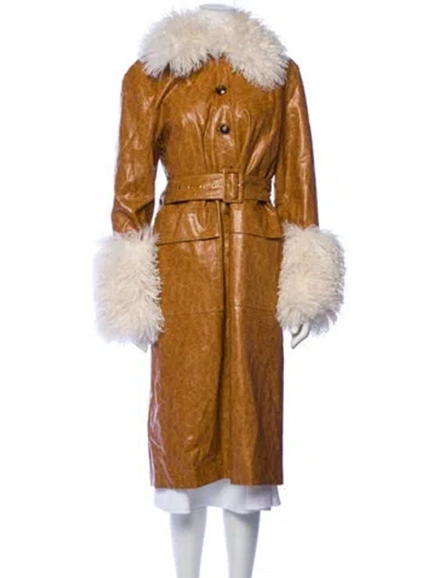 Pre-owned Kitri Faux Leather Trench Coat In Brown