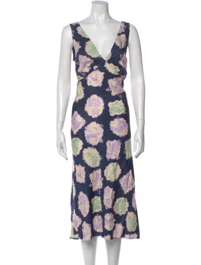 Pre-owned Kitri Floral Print Long Dress In Blue