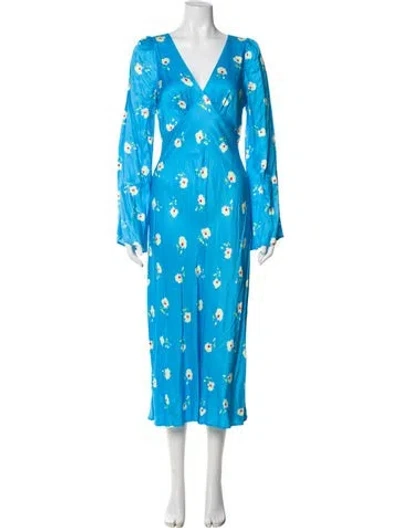 Pre-owned Kitri Floral Print Long Dress In Blue
