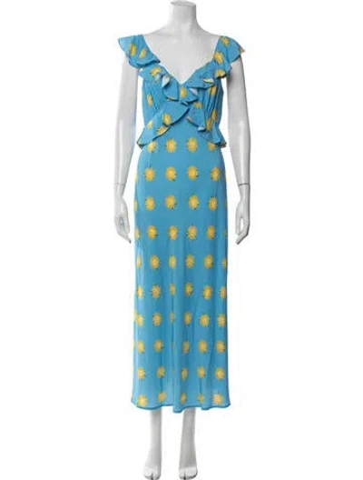 Pre-owned Kitri Floral Print Long Dress In Blue