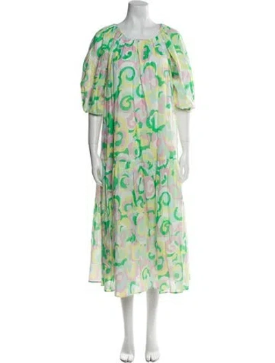 Pre-owned Kitri Floral Print Long Dress In Green