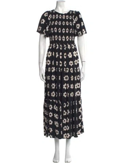 Pre-owned Kitri Floral Print Midi Length Dress In Black