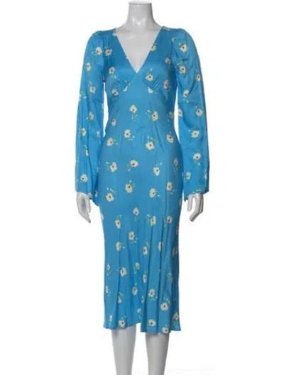 Pre-owned Kitri Floral Print Midi Length Dress In Blue