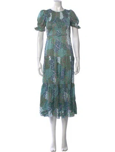 Pre-owned Kitri Floral Print Midi Length Dress In Blue