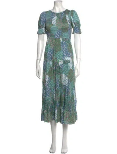 Pre-owned Kitri Floral Print Midi Length Dress In Blue
