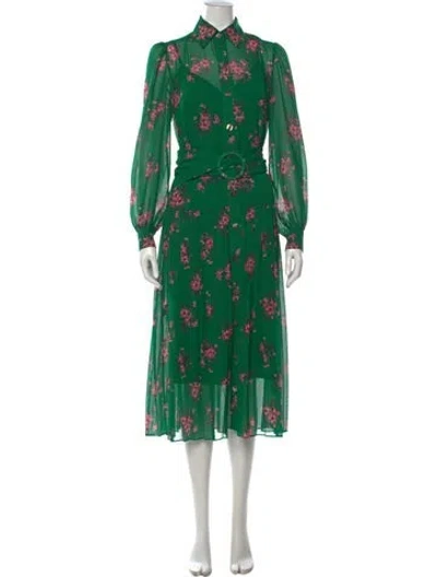 Pre-owned Kitri Floral Print Midi Length Dress In Green