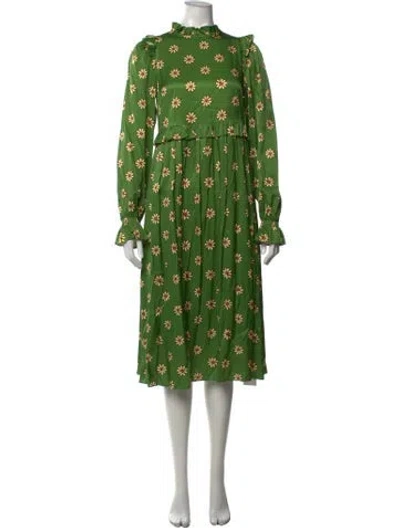 Pre-owned Kitri Floral Print Midi Length Dress In Green