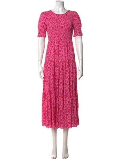 Pre-owned Kitri Floral Print Midi Length Dress In Pink