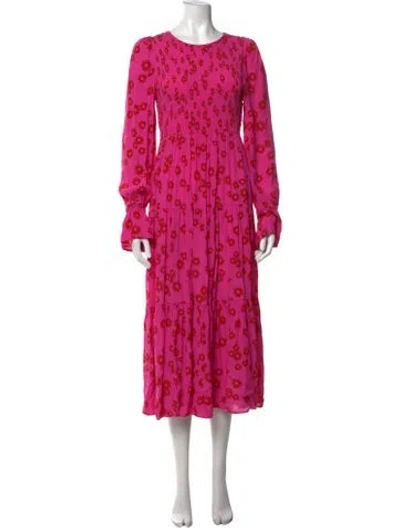 Pre-owned Kitri Floral Print Midi Length Dress In Pink