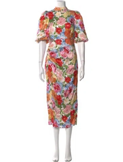 Pre-owned Kitri Floral Print Midi Length Dress W/ Tags In White