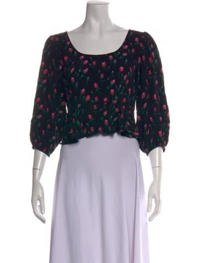 Pre-owned Kitri Floral Print Scoop Neck Blouse In Black