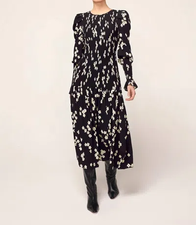 Kitri Floral Print Shirred Dress In Wren Black In Multi