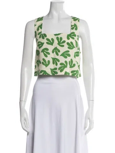 Pre-owned Kitri Floral Print Square Neckline Crop Top In Green