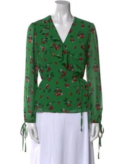 Pre-owned Kitri Floral Print V-neck Blouse In Green