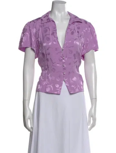 Pre-owned Kitri Floral Print V-neck Blouse In Purple
