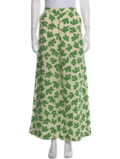 Pre-owned Kitri Floral Print Wide Leg Pants In Green