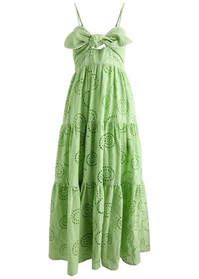 Kitri Immy Embroidered Cotton Maxi Dress In Light Green