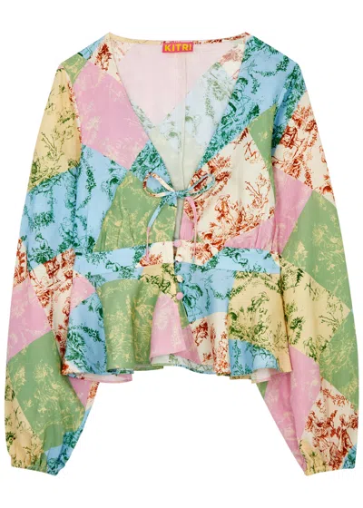 Kitri Irene Patchwork Printed Top In Pastel