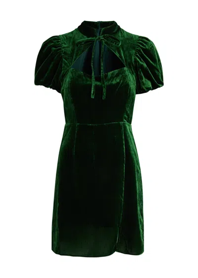 Kitri Josette Cut-out Velvet Mini Dress In Dark Green