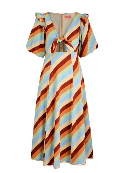 Kitri Pia Striped Linen-blend Midi Dress In Multicoloured