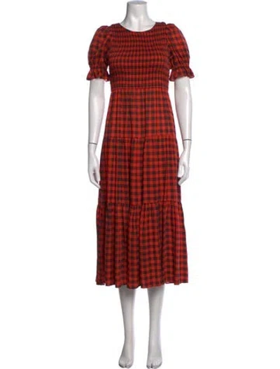 Pre-owned Kitri Plaid Print Long Dress In Orange