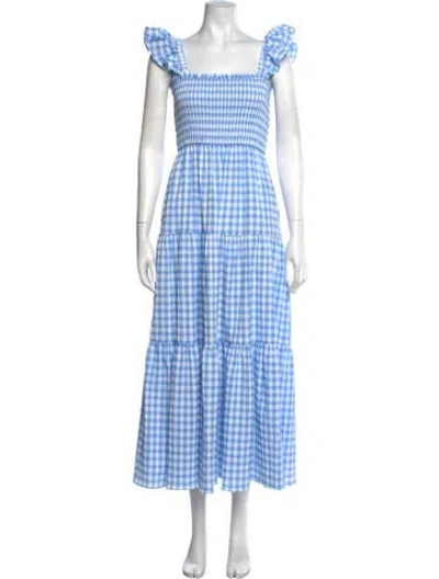 Pre-owned Kitri Plaid Print Midi Length Dress In Blue