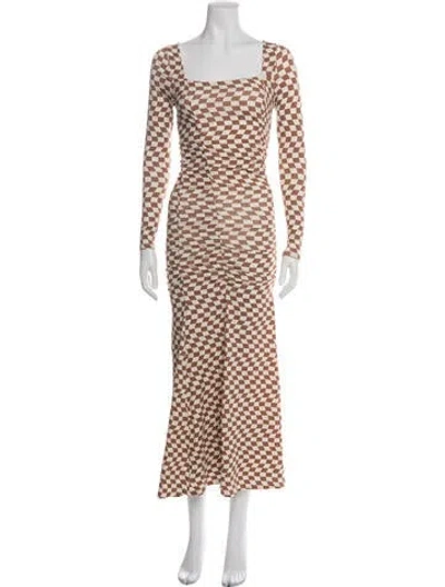 Pre-owned Kitri Plaid Print Midi Length Dress In Brown