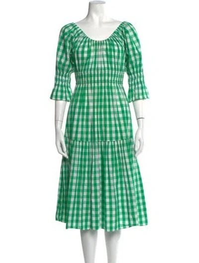 Pre-owned Kitri Plaid Print Midi Length Dress In Green