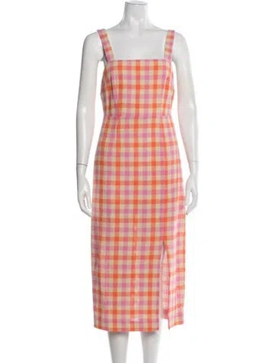 Pre-owned Kitri Plaid Print Midi Length Dress In Pink