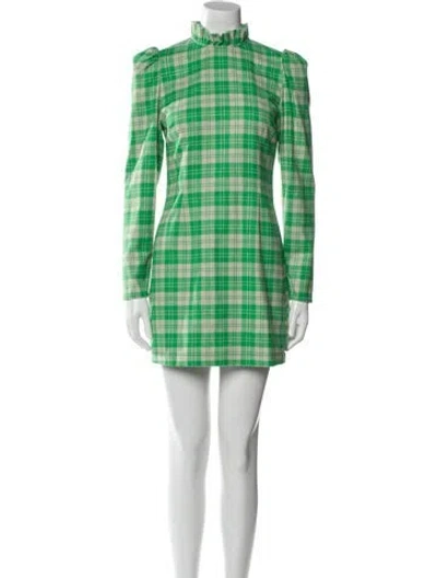 Pre-owned Kitri Plaid Print Mini Dress In Green