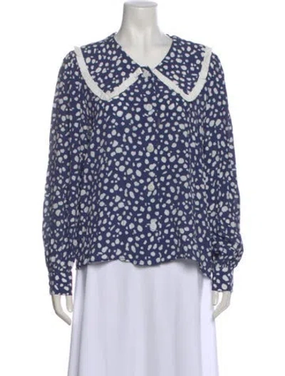Pre-owned Kitri Polka Dot Print Long Sleeve Blouse In Blue