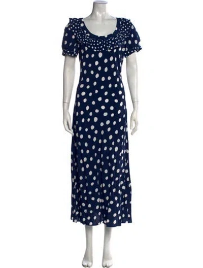 Pre-owned Kitri Polka Dot Print Midi Length Dress In Blue