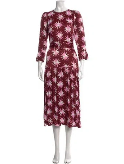 Pre-owned Kitri Printed Long Dress In Burgundy/pink/white