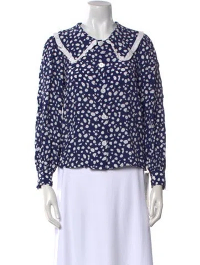Pre-owned Kitri Printed Long Sleeve Blouse In Blue