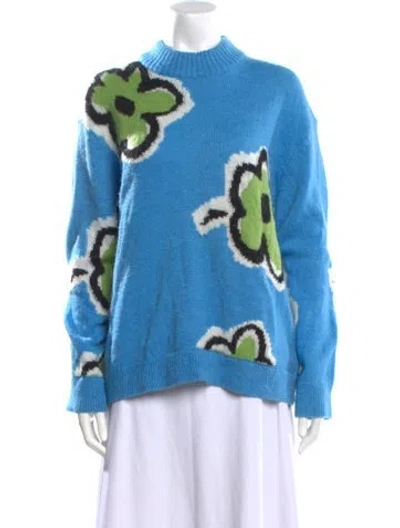 Pre-owned Kitri Printed Mock Neck Sweater In Blue