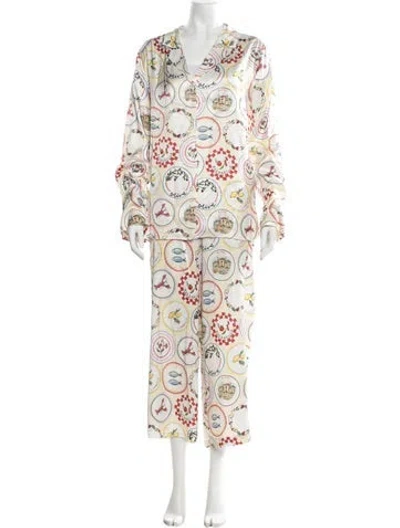 Pre-owned Kitri Printed Pant Set In White