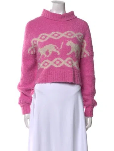Pre-owned Kitri Printed Turtleneck Sweater In Pink