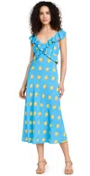 Kitri Rosemary Blue Sunflower Print Midi Dress Blue Sunflower In Blue Sunflower